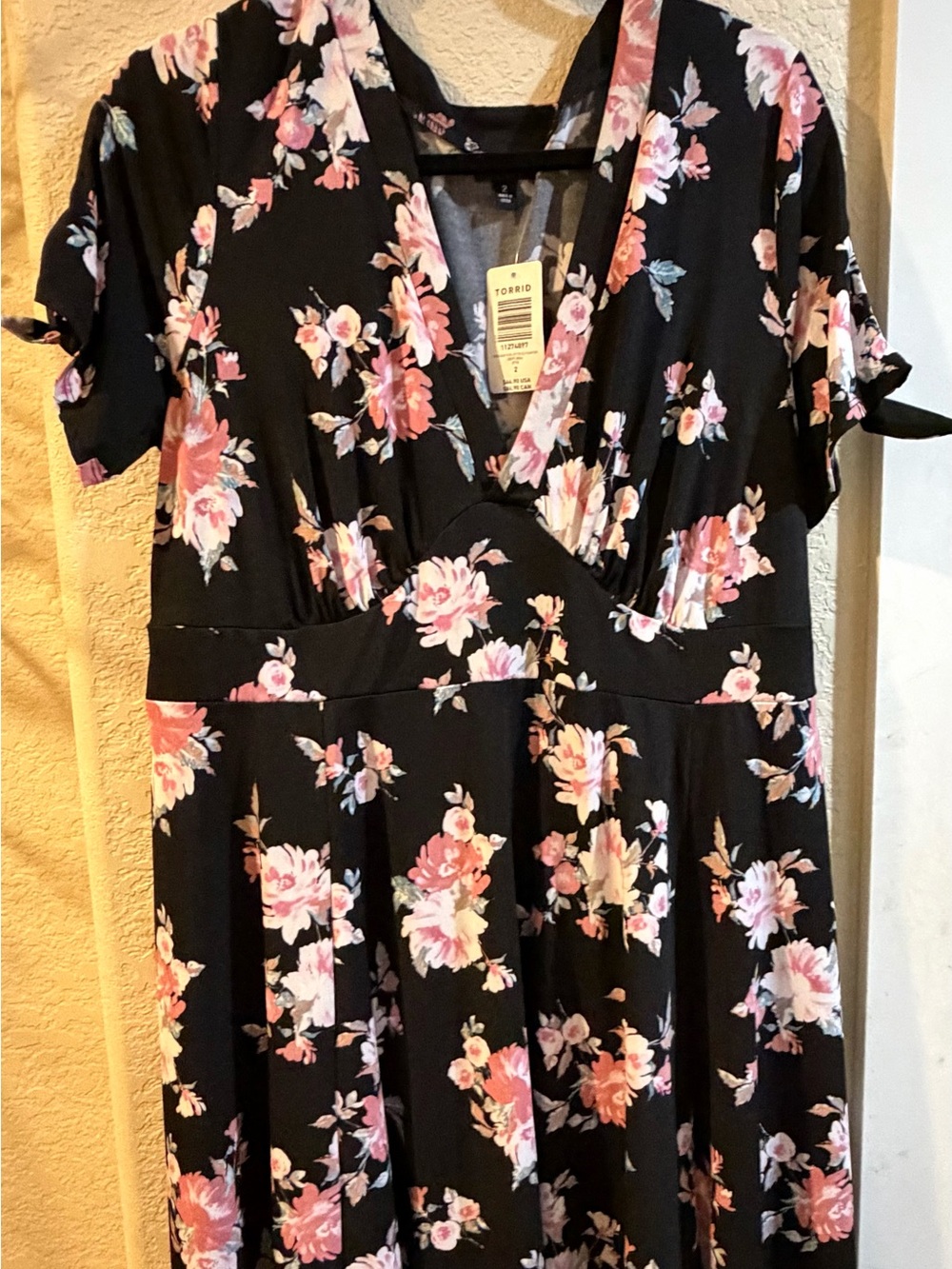 torrid Black Floral V-Neck Midi Dress with Pink Roses